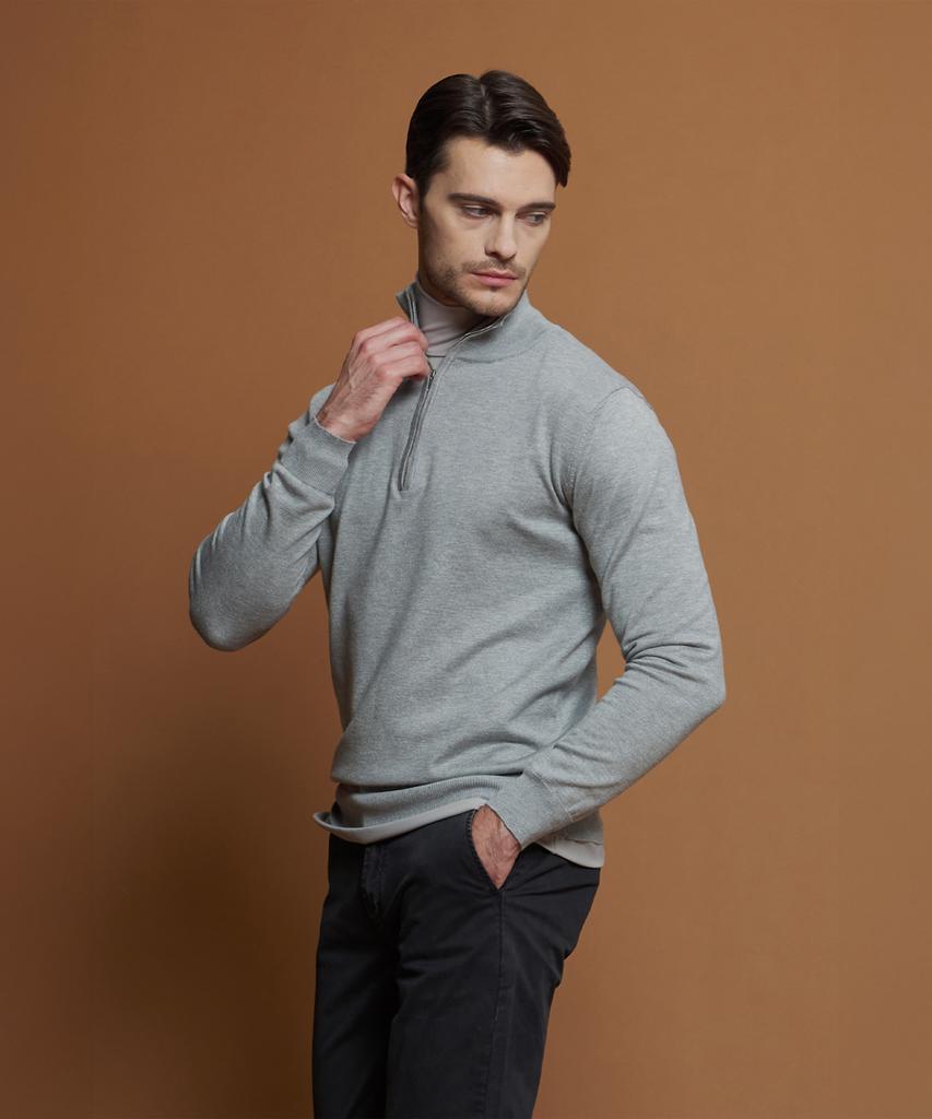 PANICALE Light Gray Soft Half-Zip Knit (Type B)
