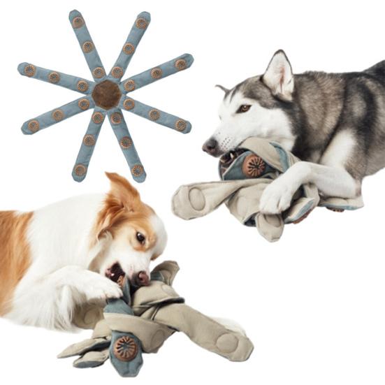 Dog Snuffle Knot Interactive Puzzle Toy Puppy Enrichment Toy with Treat Pockets Tie And Knot Tentacles Into Snuffle Ball for Slow Eating Foraging