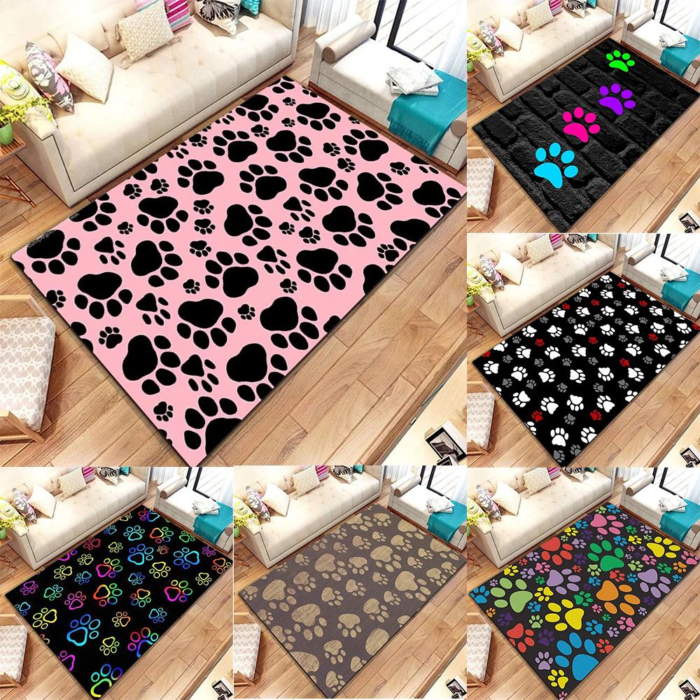 Colorful Pet Paw Print Pattern Rug Various Styles with Vibrant Multi Colored Paws Classic Black Pink Brown Designs Home Decor
