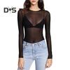 Sexy Skinny Tops See Through Black Mesh Pullover Tops O Neck Long Sleeve Transparent Punk Club Tee Shirt