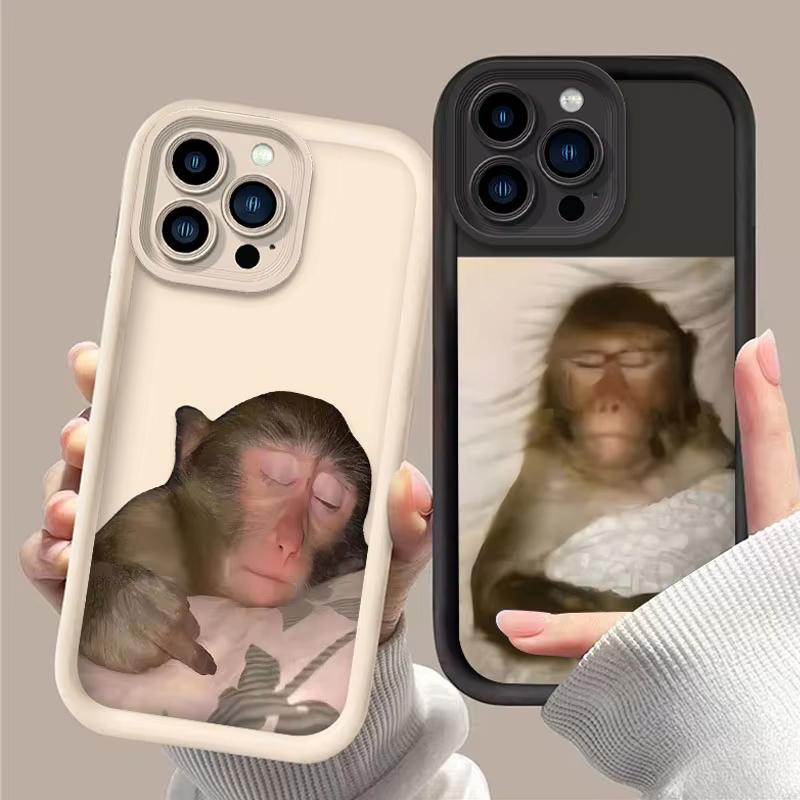 Забавная спящая обезьянка Милый чехол для телефона для iPhone 16 15 14 13 12 11 Pro Max XS Max XR 7 8 Plus Ударопрочная силиконовая задняя крышка