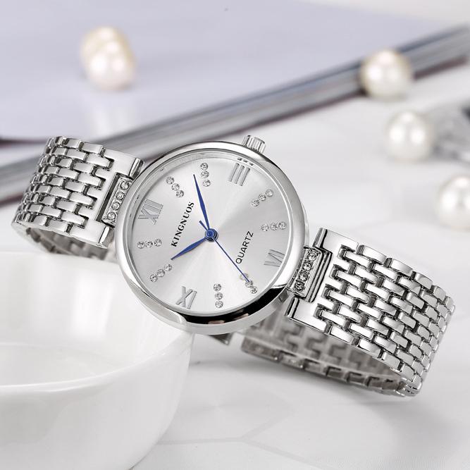 KINGNUOS Высококачественные модные женские часы с бриллиантами, водонепроницаемые женские часы с твердым стальным ремешком