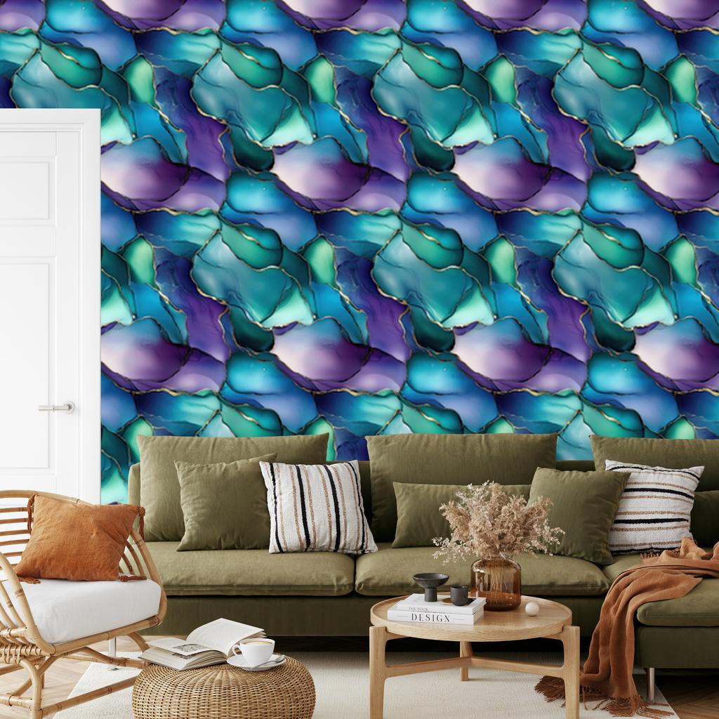 Ink turquoise, mountain blue wallpaper for living room and bedroom 50x1000