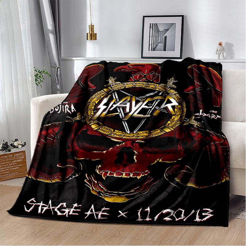 3D ретро одеяло с изображением логотипа группы Slayer, тяжелый металл, рок, мягкое плед-покрывало для дома, спальни, кровати, дивана, дорожное покрытие, подарок для ребенка