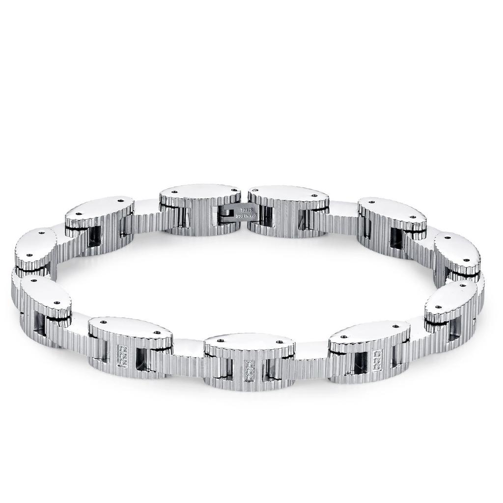 Customizable Oval Link Chain Stainless Steel Bracelet for Men Personalized Luxury Style Cubic Zirconia Inlaid Mens Wrist Jewelry
