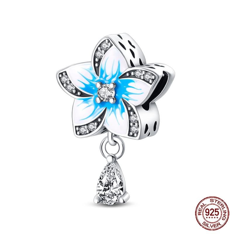 100% 925 Silver Butterfly Flower Blue Zircon Charms Beads Fit Qikaola 925 Bracelets Exquisite DIY Jewelry Gift