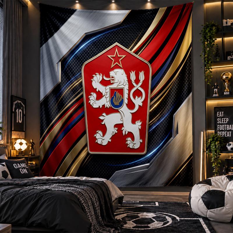 Wall Hanging Tapestry Czech Republic Football Print Cloth for Living Room Bedroom Home Decor