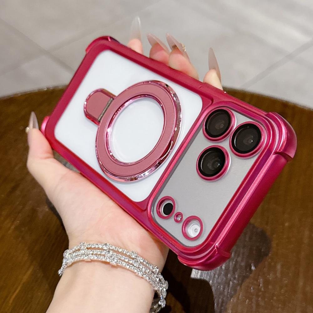 Magnetic Plating Matte Bracket Stand Clear Case For iPhone 17 Air 16 15 14 13 Pro Max Plus Shockproof Lens Protect Cover