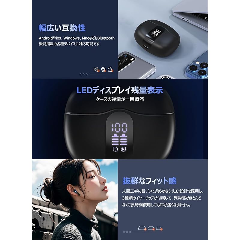 [Sound Quality Focused Version Powerful Bass Sound Clear Mid-treble] Earphones Bluetooth Wireless Earphones Bluetooth Earphones Bluetooth5.4 LED