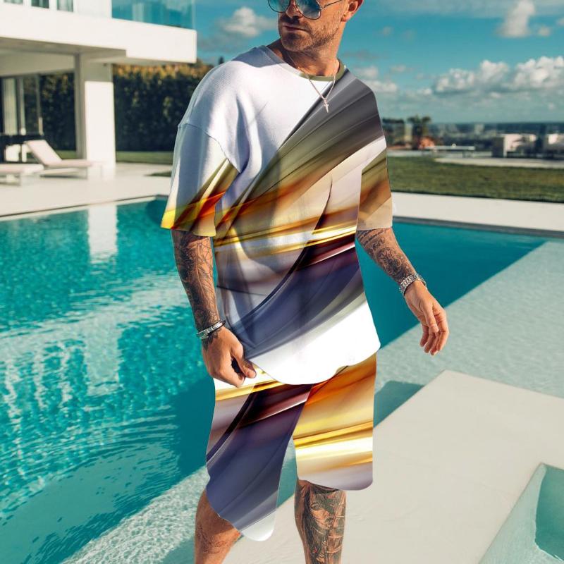 Абстрактный графический 3D-принт Мужские костюмы Футболки Шорты 2 предмета Новые комплекты Повседневный спортивный костюм Уличная одежда Свободный наряд Мужская одежда