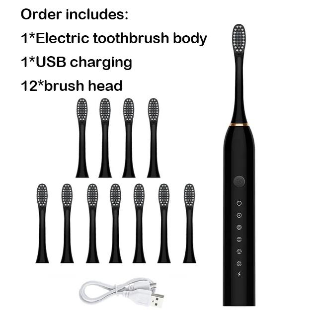 Electric Toothbrush Smart Timing Tooth Brush USB Rechargeable Teeth Clean Whitening Sonic Toothbrush With Replacement Head