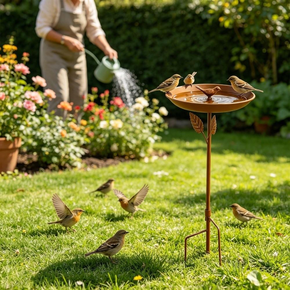 Vintage Style Metal Garden Birdbath Rust-Proof Animals Drinking Tray Bird Water Drinker Lawn Decor