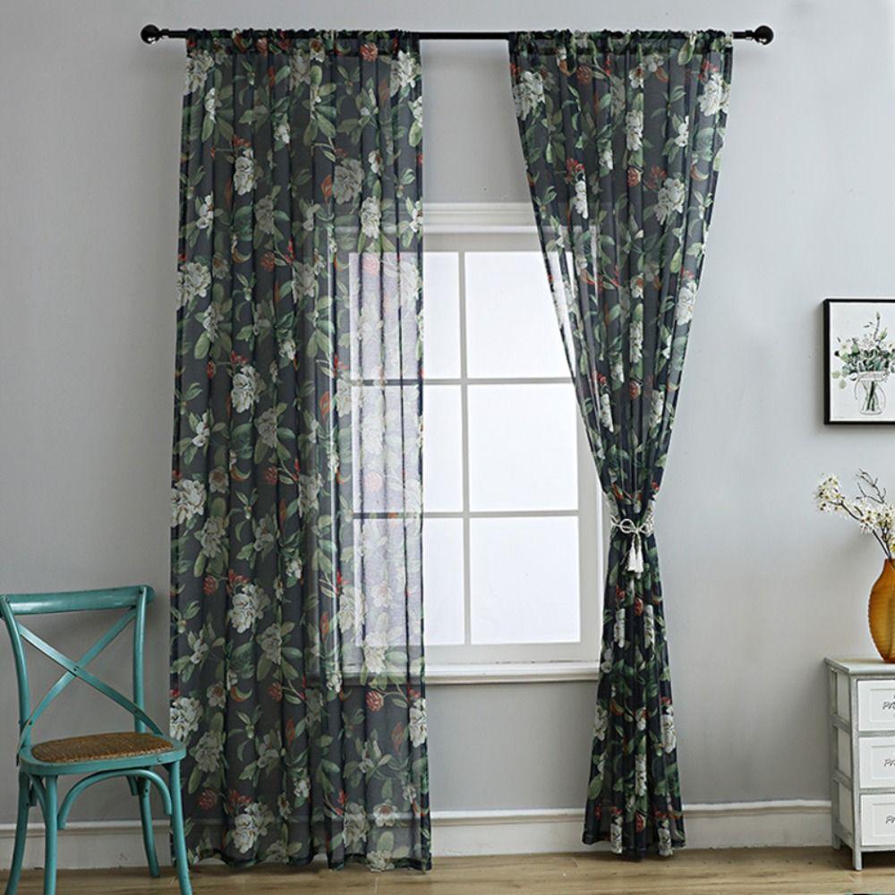 Романтичные прозрачные шторы Груша Цветок Хлопок Льняные шторы Цветочный цветочный принт Шторы для спальни