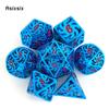 7 Pcs Blue Red Rotary Windmill Metal Dice Hollow Metal Polyhedral Dice Set Suitable for Role-Playing RPG Board Game Card Game