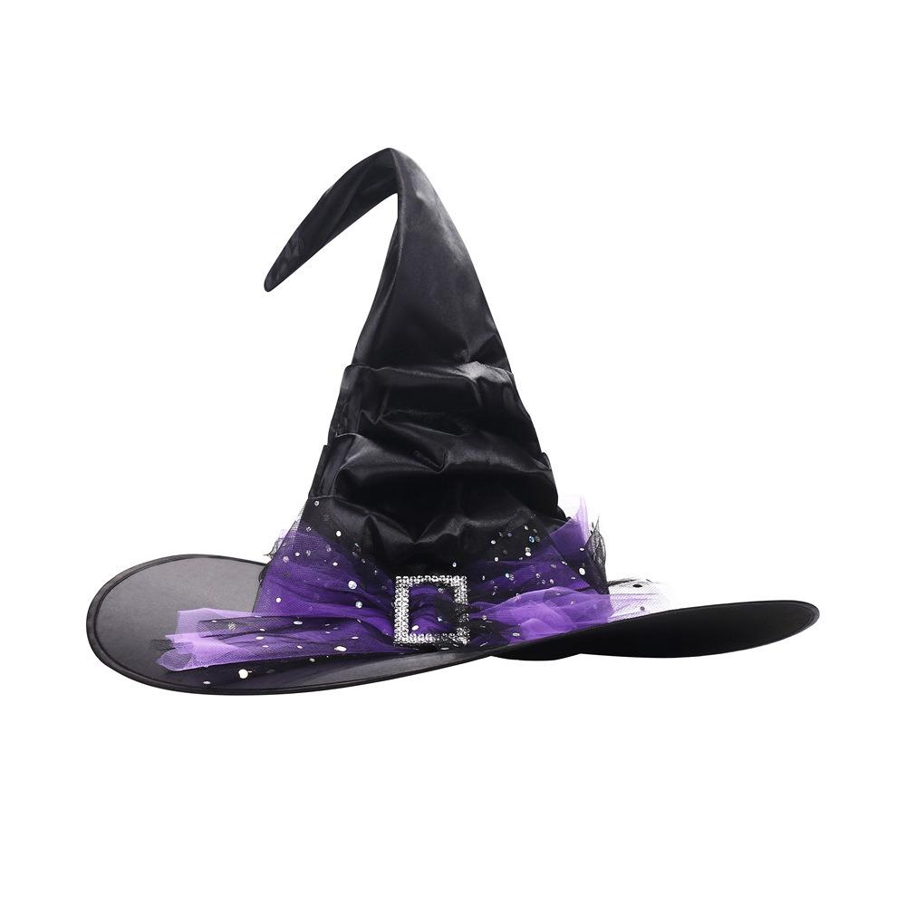 Folds Halloween Witch Hat Satins Wizard Cap Cool Mesh Bow Witch Hat  Dress Up