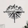 Compass Metal Wall Art - Mountain Peak View Decor, Modern Sticker Mural for Office, Dining Room and Lobby Walls