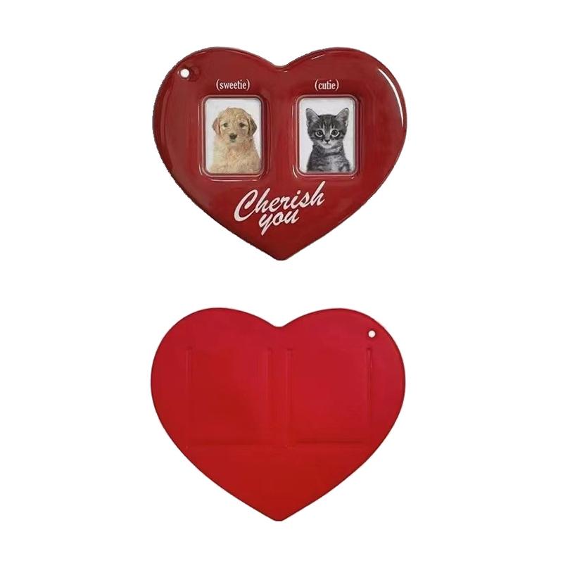 Idol Photo Protective Photo Card Holder Display Sleeves 3Inch Love Heart Shape Id Photo Cards Sleeve Keychain Hanging Chain