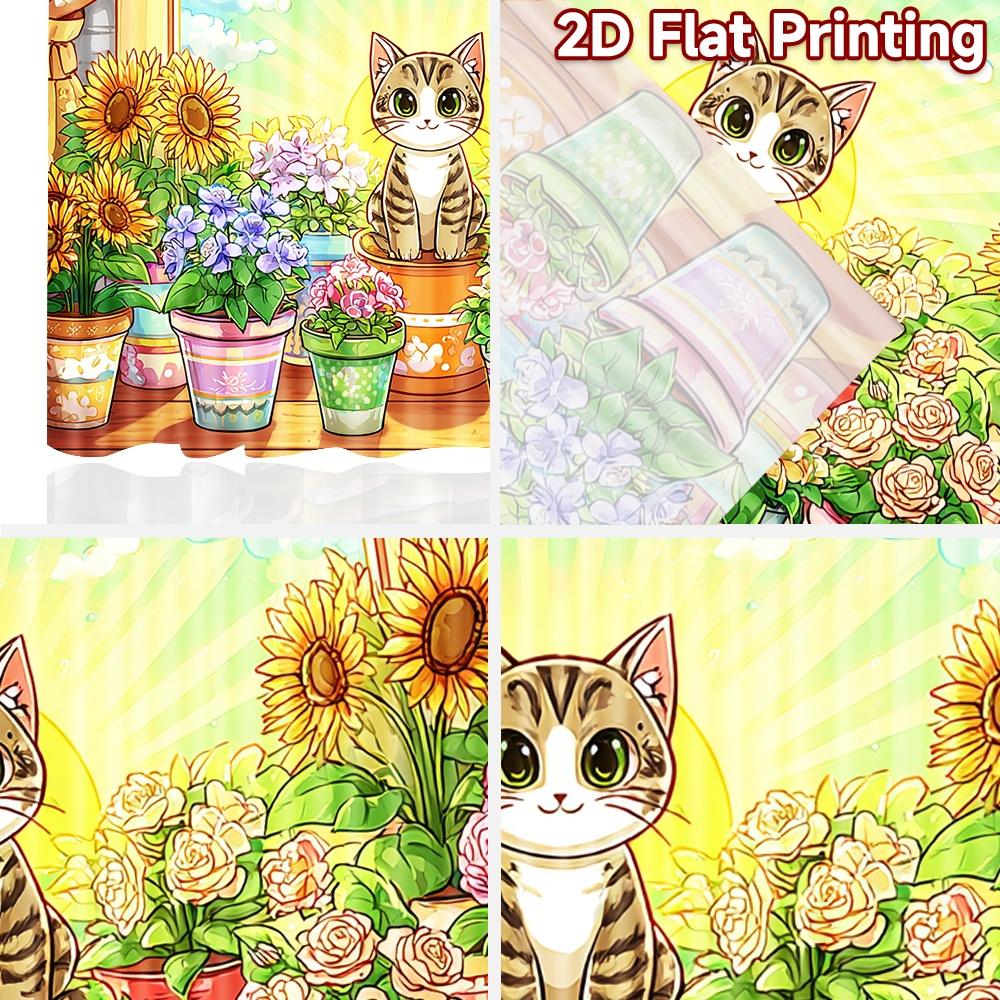 2D flat printing 2pcs Window Treatment Curtains Cute Cat Flower Balcony Digital Printed Polyester Drapes Festive Wall Decor for