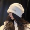 Thickened Fleece Wool Skullies Korean Style Warm Wool Cap Soft Letter Pullover Hats  Streetwear