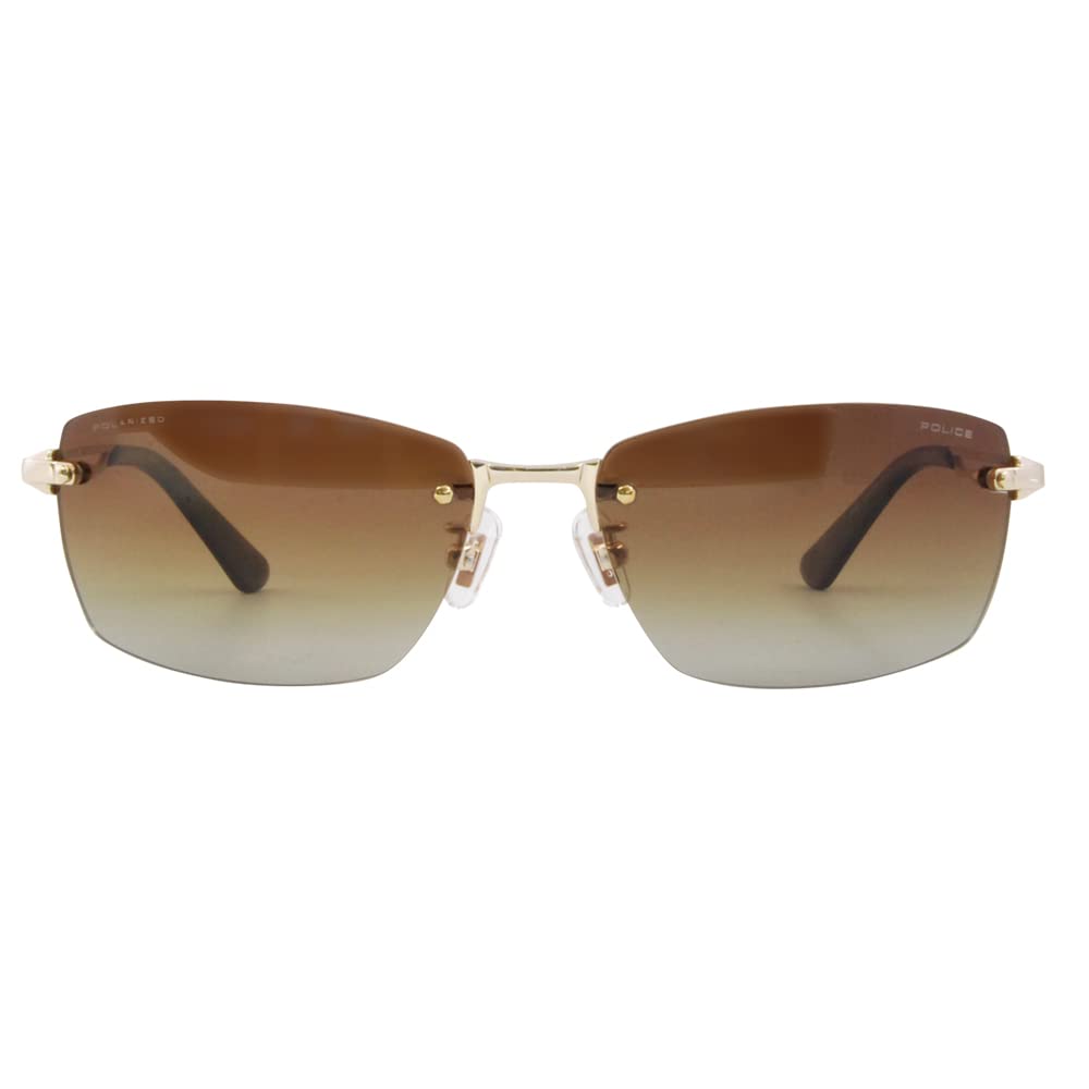 POLICE Sunglasses SPLG39J 300P 60 2023 Model WIND Rimless Square Titanium Polarized Lenses Frame Shiny White Gold Lens Brown Gradient Two-Point Men's