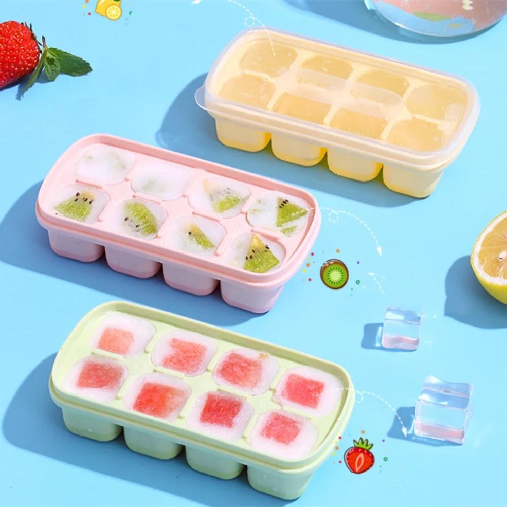 Новая силиконовая форма для кубиков льда с крышкой «сделай сам», 8 сеток, форма для кубиков льда с мягким дном, квадратный лоток для приготовления кубиков льда с фруктами, кухонные барные инструменты