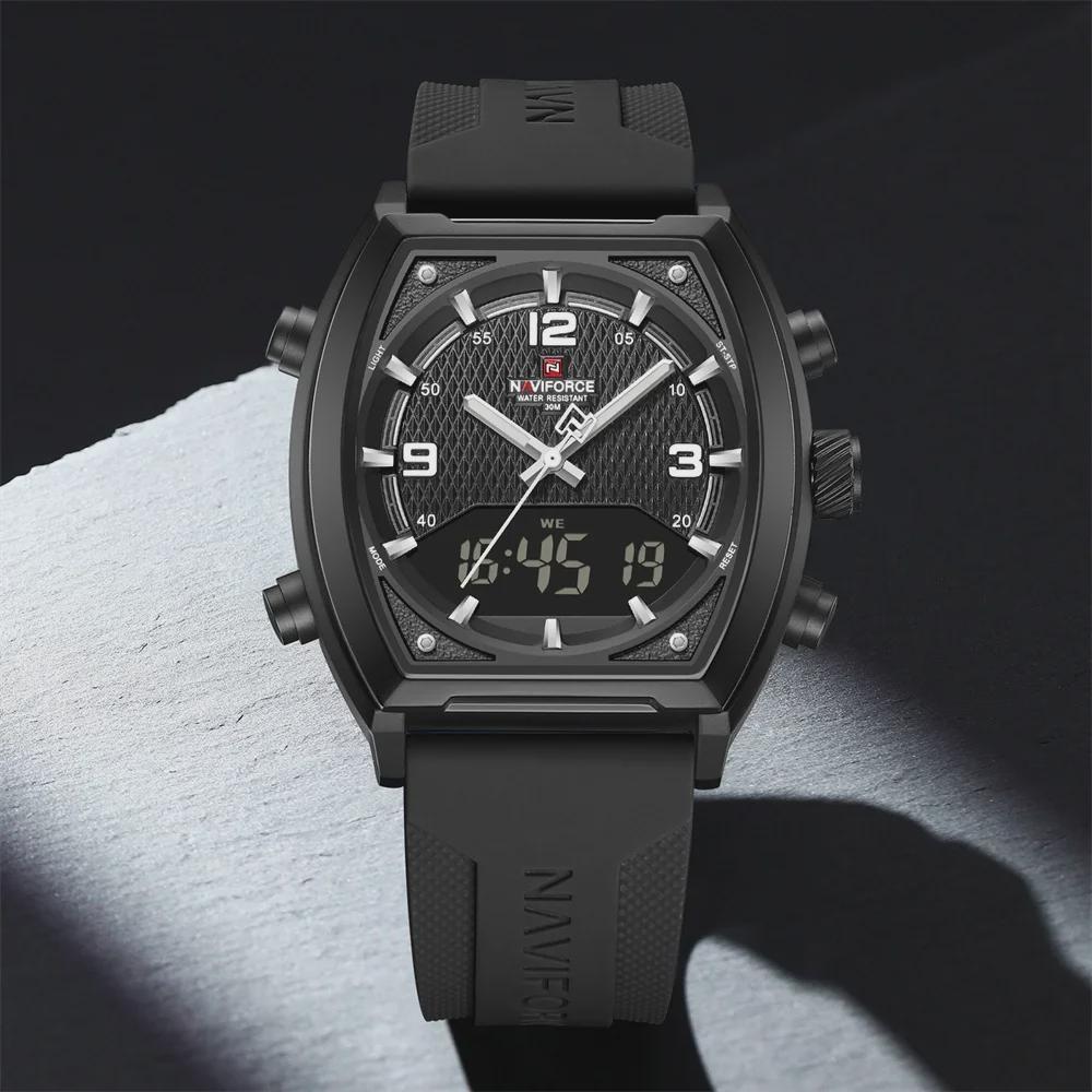 Quartz Watch for Men Digital Sports Watches Man Dual Display Alarm Wristwatch Waterproof Luxury Tonneau Dial Clock
