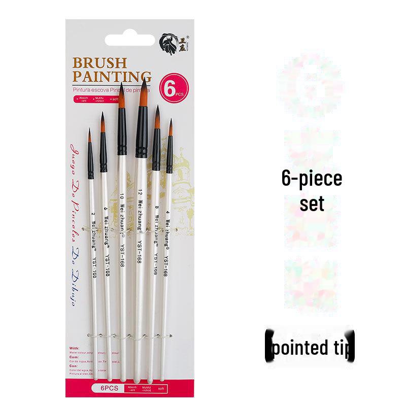 Set of 6 Cross-border Nylon Hair Oil Painting Brushes with Multiple Heads, Pearlescent White Handle, Ideal for Watercolor and Acrylic Art