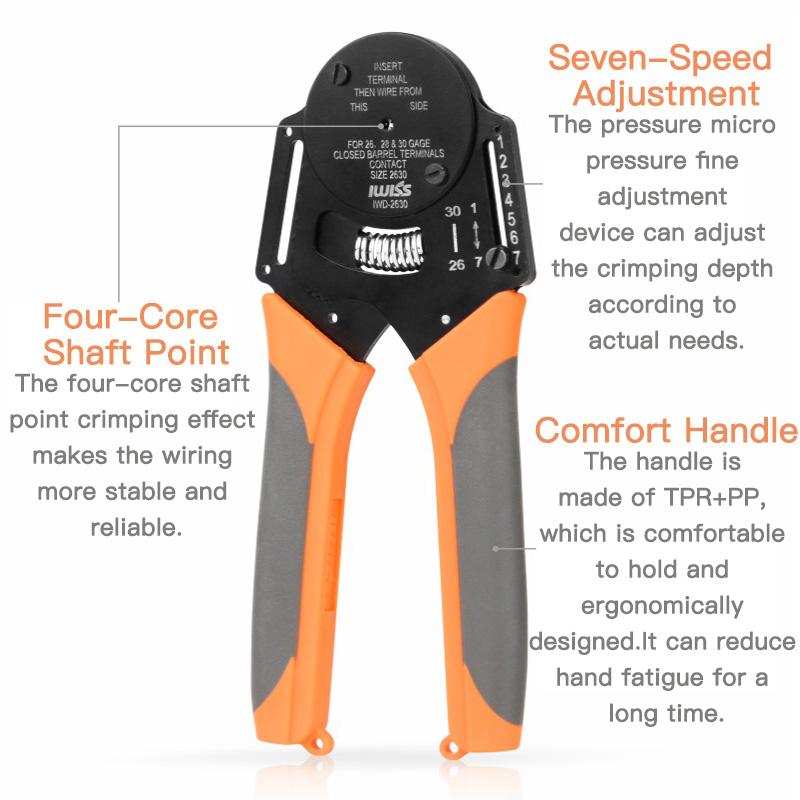IWD-2630 IWISS Heavy Duty Connector Обжимные клещи Авиационные клещи для обжима контактов 0,05-0,128 мм² 30-26AWG Четырехжильный вал с точечным давлением