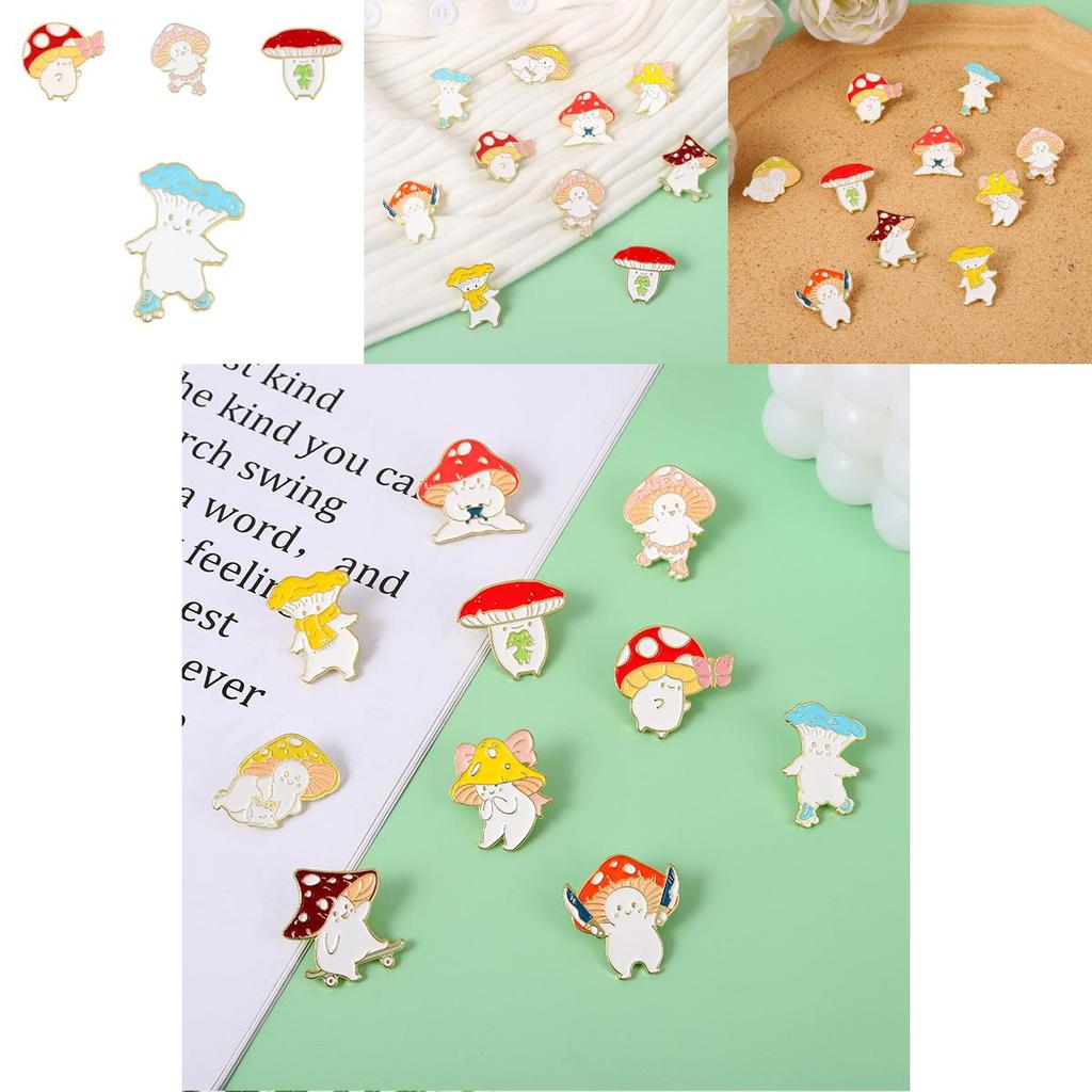 Stylish Geometric Mushroom Brooch Unique Enamel Pin Fashionable Apparel Accessory