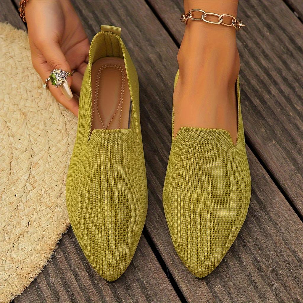 Women's Knitted Flats, Solid Colour Pointed Toe Soft Sole Shoes, Comfortable Daily Wear Flats