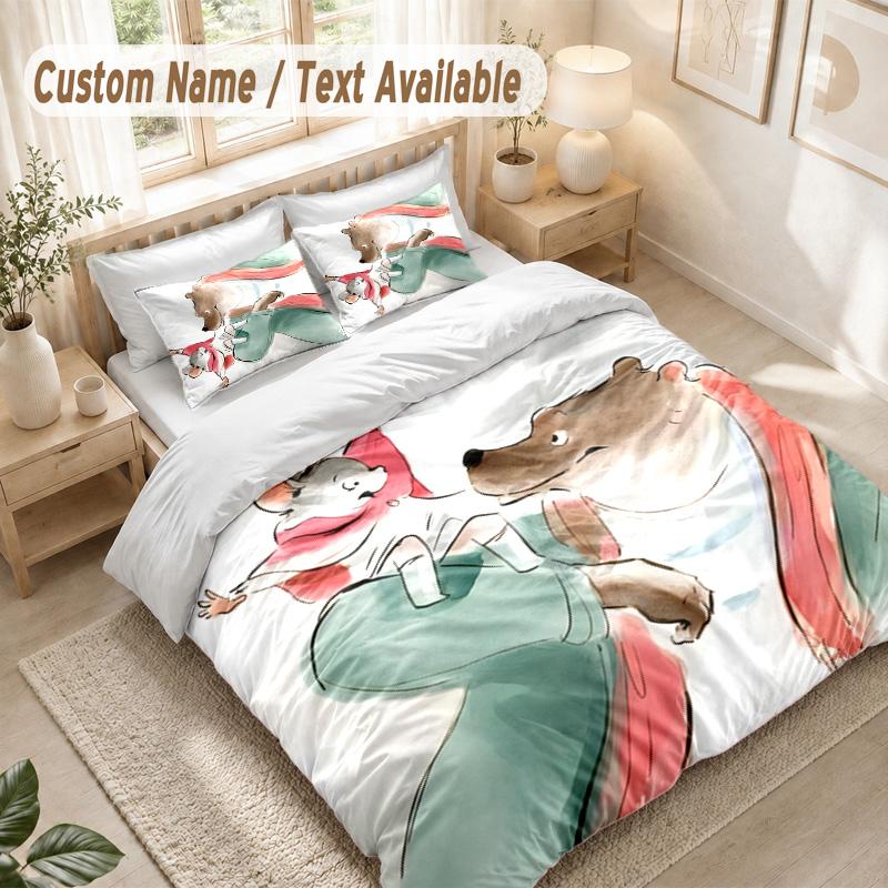 Ernest And Celestine Bedding Set, 1 Duvet Cover & 2 Pillowcases Soft Comfortable Bedroom Home Textile Decor