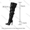 Comemore Плиссированные ботфорты до бедра Длинные Сексуальные Ботильоны с острым носком на молнии выше колена Женские ботинки Высокий каблук Однотонная обувь для женщин