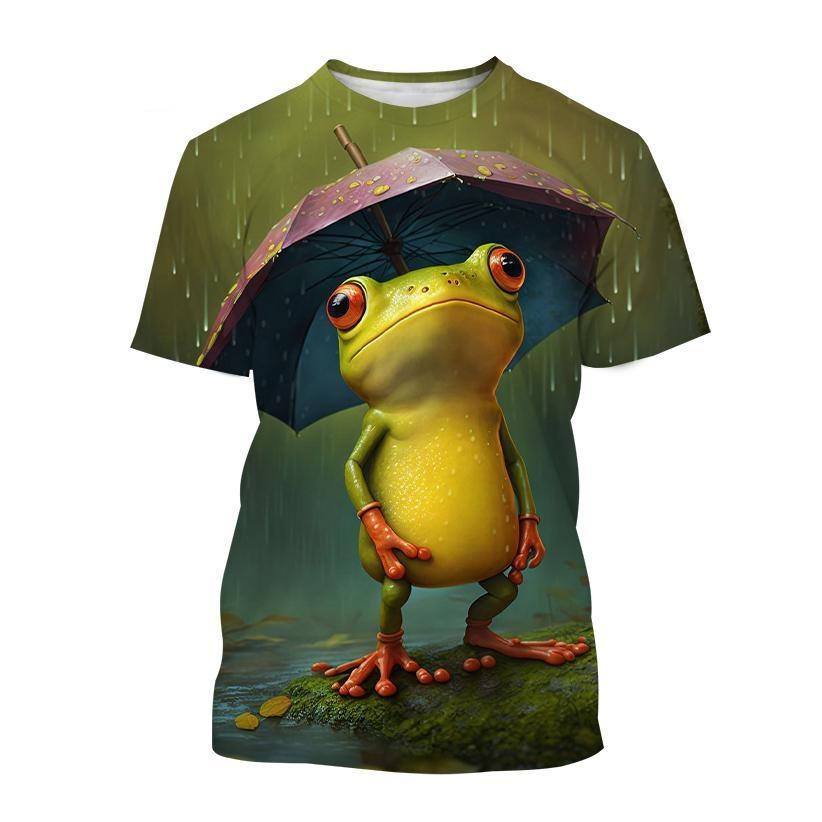 Fashion Cartoon Animal Frog 3D Printing T-shirt Summer Casual Round Neck Short-sleeved Unisex Sports Frog T-shirt Tops