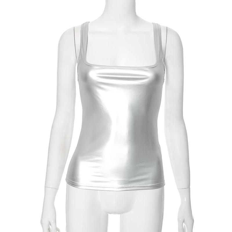 GMXIA Women's Summer Solid Color Square Collar Sleeveless Sexy Vest T-shirt Top Woman