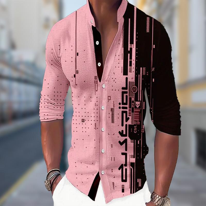 Мужские креативные рубашки с длинным рукавом с принтом искаженного кода, повседневные кардиганы с новой кнопкой, модные рубашки для праздников