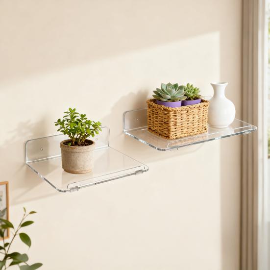 2 шт. Акриловые плавающие настенные полки Прозрачные настенные полки Клеевая или винтовая установка Полки для демонстрации для динамика, горшка с растением, фигурок