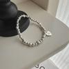 S925 Sterling Silver Geometric Textured Beaded Elastic Bracelet