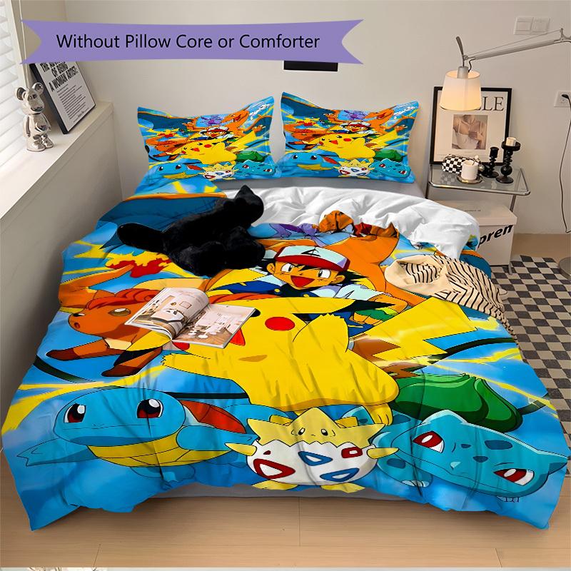 3pcs Pokemon, Pikachu Bedding Set: Perfect for Bedroom or Guest Room. Soft and Comfortable with No Core Included yy251010114