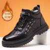 Winter new men's casual leather shoes medium-top Martin boots fashion trendy with velvet thickened cotton boots high-top men's shoes