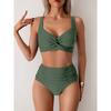 Высокая талия сексуальный комплект бикини бикини купальники женские двухсекционный купальник пляжная одежда V-образный вырез купальные костюмы женские