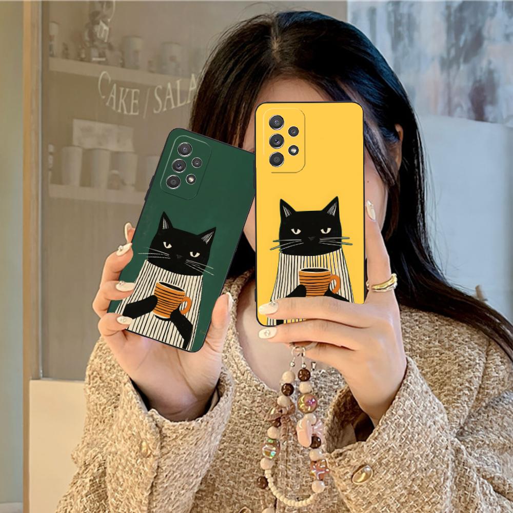 Милый Кофе-Кот Матовый ТПУ Чехол для Мобильного Телефона для Samsung Galaxy M55 54 42 35 34 33 32 23 22 15 14 13 12 F55 5G Цветной Чехол