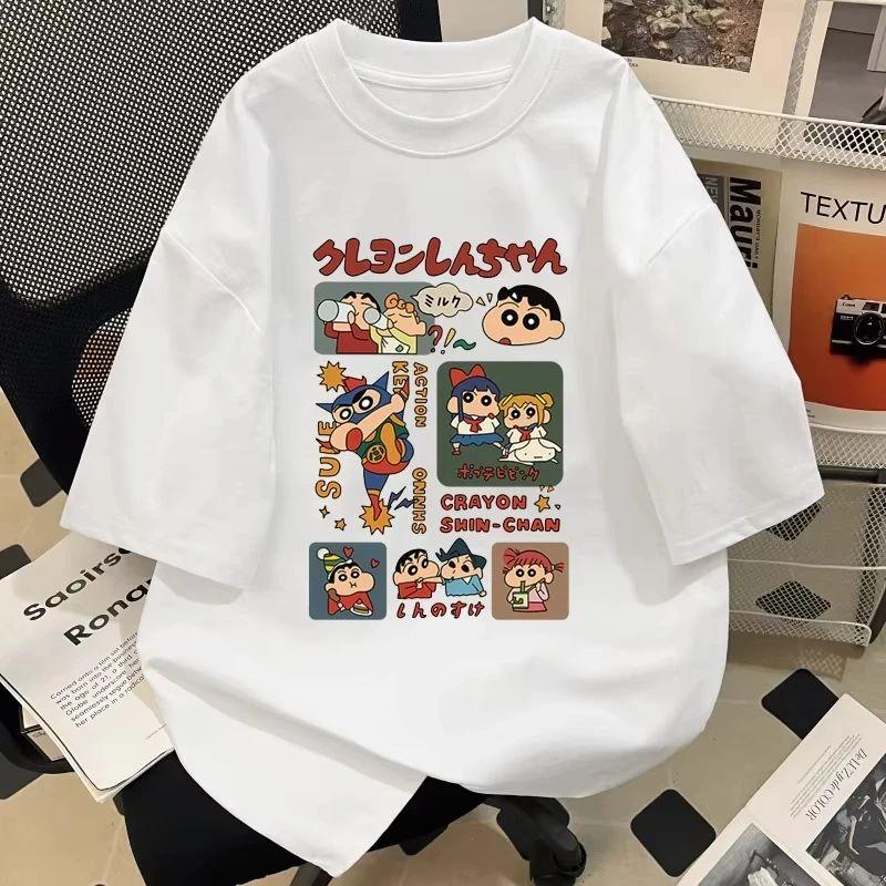Japanese Style Summer Crayon Shin Chan Cartoon Character T-shirt Harajuku Fashion Cotton Leisure Sexy Women's T-shirt Top