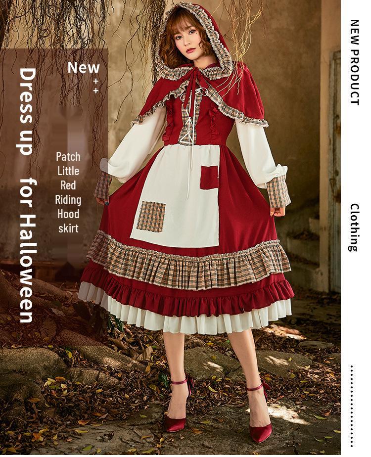 Лолита Ностальгическое Кружево Косплей Платье Красной Шапочки - Винно-красное Костюм на Хэллоуин