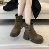 Autumn Winter Belt Buckle Women Knight Boots Fashion Slip On Shoes Vintage Platform Thick Heels Ladies Short Booties