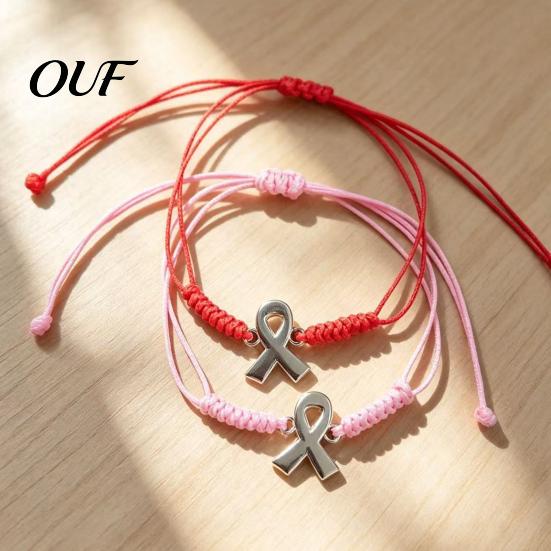 Simple Adjustable String Bracelet 2PCS Hand-woven Braided Bracelets with Metal Ribbon Pendant, Cord Awareness Friendship Wristbands, Daily Wear