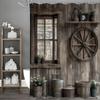 Log Cabin Wheel Potting Tub Shower Curtain, Bathroom Decorative Shower Curtain, Waterproof Shower Curtain with Hooks