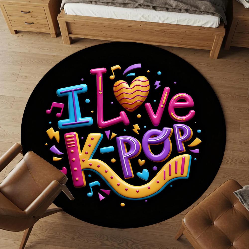 1 шт. Коврик для стула K-pop Love Круглый ковер для офиса - Нескользящий, Напольный коврик для офиса, спальни, Идеальный подарок для декора дома p0105012