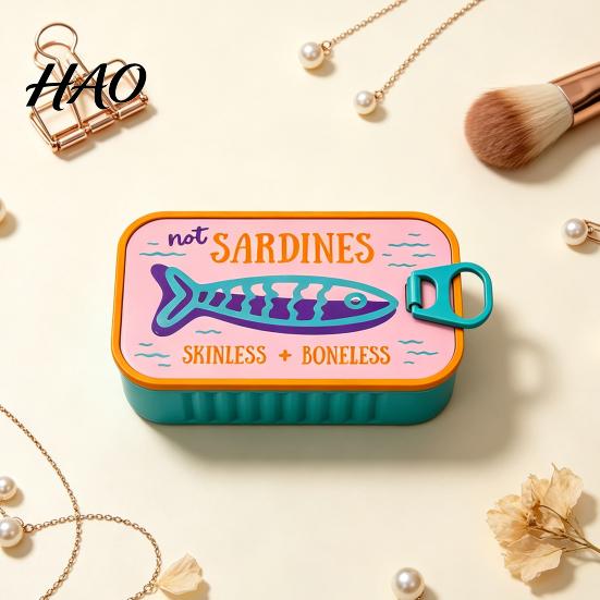 Small Jewelry Box for Travel Sardine Can Storage Box, Portable Anti-tangle Case, Cute Container Lightweight Retro Plastic Organizer Necklaces