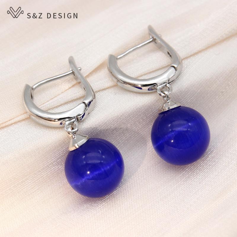 Модные роскошные серьги-подвески цвета розового золота с круглыми опалами и бусами кошачий глаз для женщин, модные ювелирные изделия для свадебной вечеринки