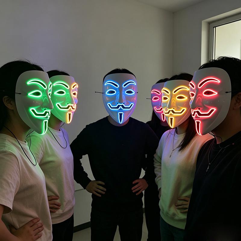 Cool V for Vendetta LED Light Up Mask More Colors For Choice Neon Glowing Hacker Mask for Halloween Cosplay Party 3